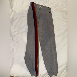 Aviator Nation Gray Track Pants with Rainbow Stripe